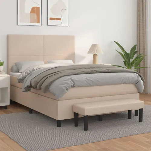 Boxspring - Krevet s oprugama i madrac cappuccino 140x190cm od umjetne kože - Boja cappuccina 140 x 190 cm Gladak dizajn Cijena
