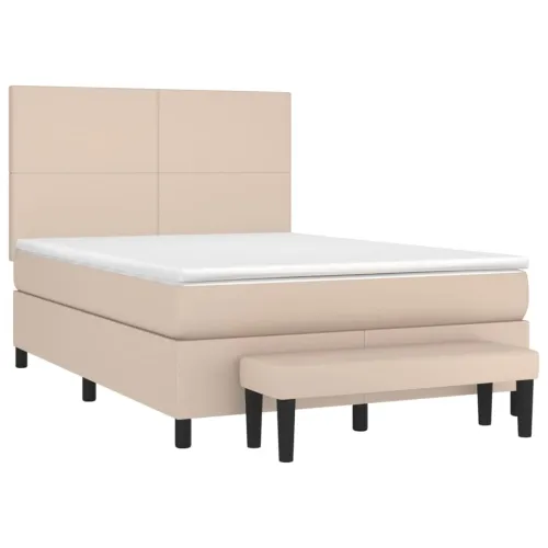 Boxspring - Krevet s oprugama i madrac cappuccino 140x190cm od umjetne kože - Boja cappuccina 140 x 190 cm Gladak dizajn Cijena