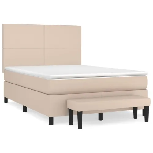Boxspring - Krevet s oprugama i madrac cappuccino 140x190cm od umjetne kože - Boja cappuccina 140 x 190 cm Gladak dizajn Cijena