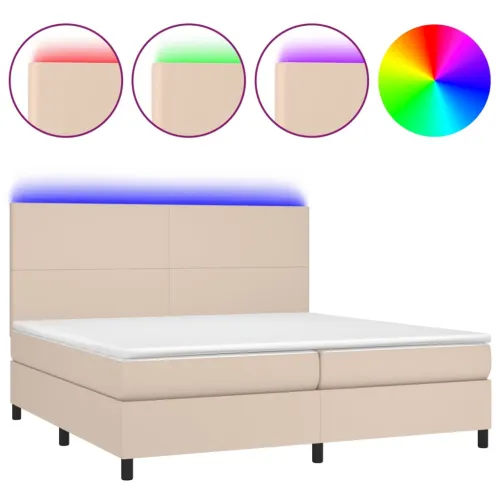 Krevet box spring madrac LED cappuccino 200x200cm umjetna koža - Boja cappuccina 200 x 200 cm Gladak dizajn Cijena