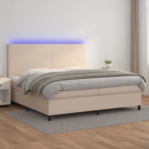 Krevet box spring madrac LED cappuccino 200x200cm umjetna koža - Boja cappuccina 200 x 200 cm Gladak dizajn Cijena
