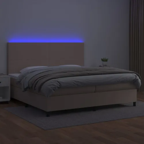 Krevet box spring madrac LED cappuccino 200x200cm umjetna koža - Boja cappuccina 200 x 200 cm Gladak dizajn Cijena