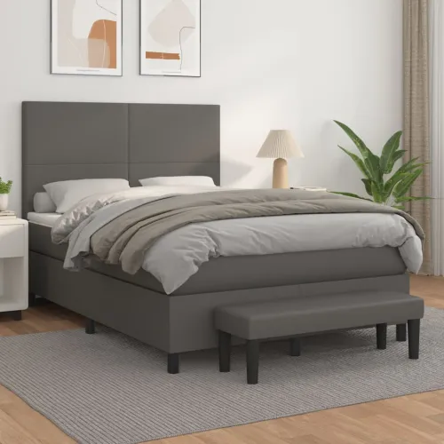 Boxspring - Krevet s oprugama i madracem sivi 140x200 cm od umjetne kože - Siva 140 x 200 cm Gladak dizajn Cijena