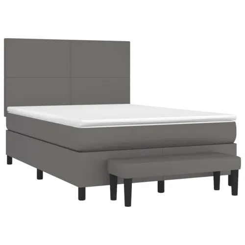 Boxspring - Krevet s oprugama i madracem sivi 140x200 cm od umjetne kože - Siva 140 x 200 cm Gladak dizajn Cijena