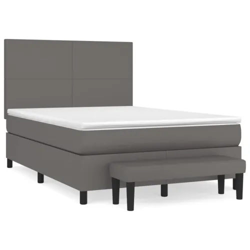 Boxspring - Krevet s oprugama i madracem sivi 140x200 cm od umjetne kože - Siva 140 x 200 cm Gladak dizajn Cijena