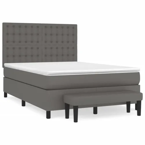 Boxspring - Krevet s oprugama i madracem sivi 140x200 cm od umjetne kože - Siva 140 x 200 cm gumbi Cijena