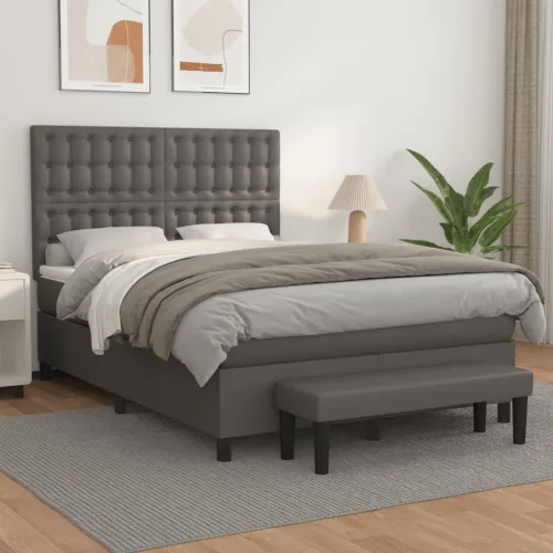 Boxspring - Krevet s oprugama i madracem sivi 140x200 cm od umjetne kože - Siva 140 x 200 cm gumbi Cijena
