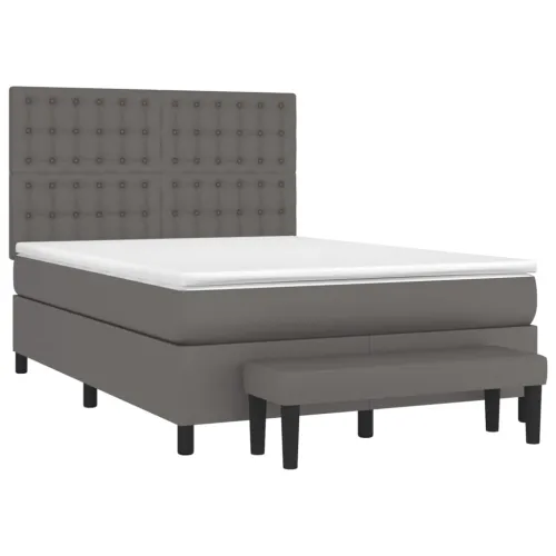 Boxspring - Krevet s oprugama i madracem sivi 140x200 cm od umjetne kože - Siva 140 x 200 cm gumbi Cijena