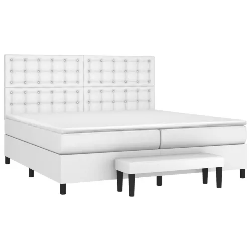Boxspring - Krevet s oprugama i madracem bijeli 200x200 cm umjetna koža - Bijela 200 x 200 cm gumbi Cijena