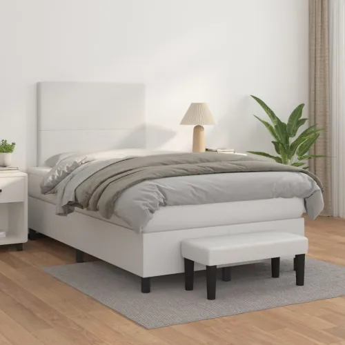 Boxspring - Krevet s oprugama i madracem bijeli 120x200 cm od umjetne kože - Bijela 120 x 200 cm Gladak dizajn Cijena