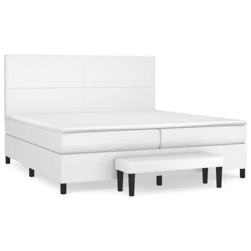 Boxspring - Krevet s oprugama i madracem bijeli 200x200 cm umjetna koža - Bijela 200 x 200 cm Gladak dizajn Cijena