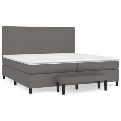 Boxspring - Krevet s oprugama i madracem sivi 200x200 cm od umjetne kože - Siva 200 x 200 cm Gladak dizajn Cijena