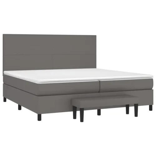 Boxspring - Krevet s oprugama i madracem sivi 200x200 cm od umjetne kože - Siva 200 x 200 cm Gladak dizajn Cijena