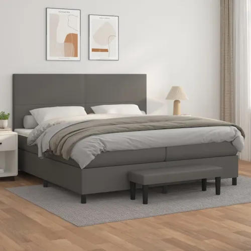 Boxspring - Krevet s oprugama i madracem sivi 200x200 cm od umjetne kože - Siva 200 x 200 cm Gladak dizajn Cijena