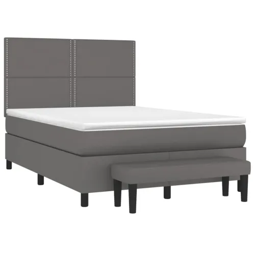 Boxspring - Krevet s oprugama i madracem sivi 140x200 cm od umjetne kože - Siva 140 x 200 cm Obično s čavlima Cijena