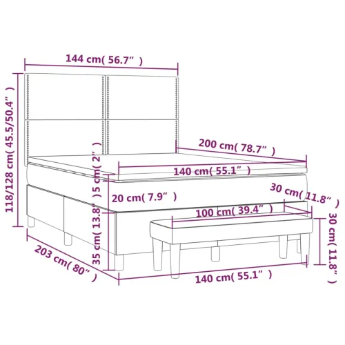 Boxspring - Krevet s oprugama i madracem sivi 140x200 cm od umjetne kože - Siva 140 x 200 cm Obično s čavlima Cijena