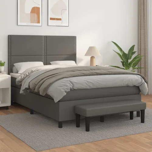 Boxspring - Krevet s oprugama i madracem sivi 140x200 cm od umjetne kože - Siva 140 x 200 cm Obično s čavlima Cijena