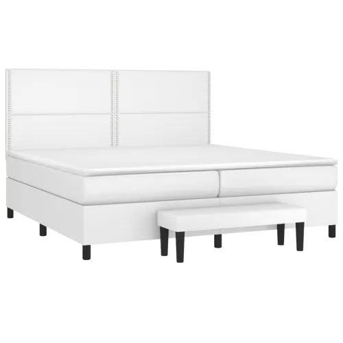Boxspring - Krevet s oprugama i madracem bijeli 200x200 cm umjetna koža - Bijela 200 x 200 cm Obično s čavlima Cijena