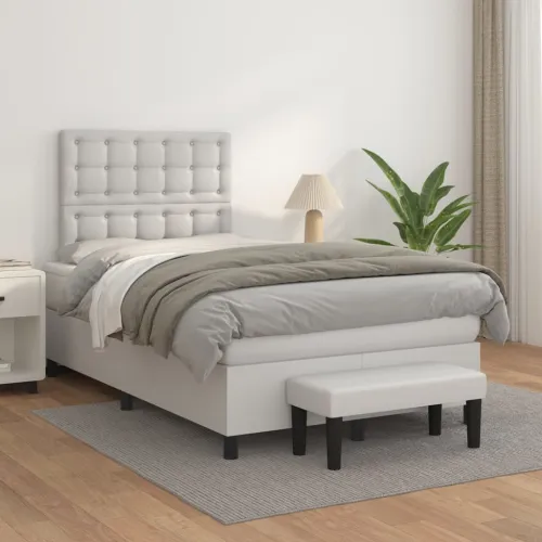 Boxspring - Krevet s oprugama i madracem bijeli 120x200 cm od umjetne kože - Bijela 120 x 200 cm gumbi Cijena
