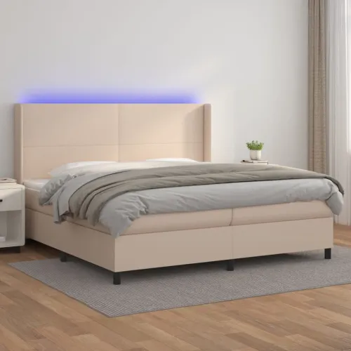 Krevet box spring madrac LED cappuccino 200x200cm umjetna koža - Boja cappuccina 200 x 200 cm Gladak dizajn Cijena