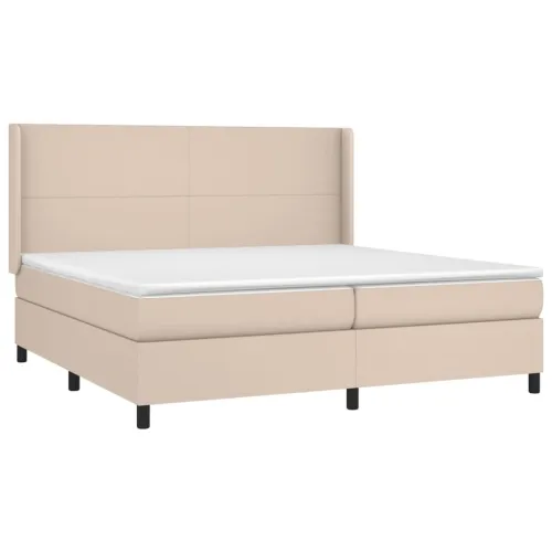 Krevet box spring madrac LED cappuccino 200x200cm umjetna koža - Boja cappuccina 200 x 200 cm Gladak dizajn Cijena