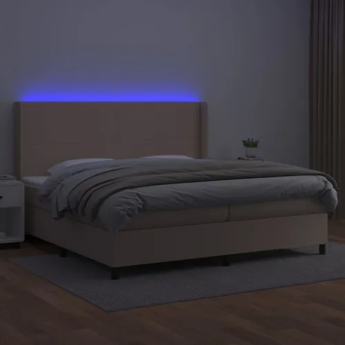 Krevet box spring madrac LED cappuccino 200x200cm umjetna koža - Boja cappuccina 200 x 200 cm Gladak dizajn Cijena