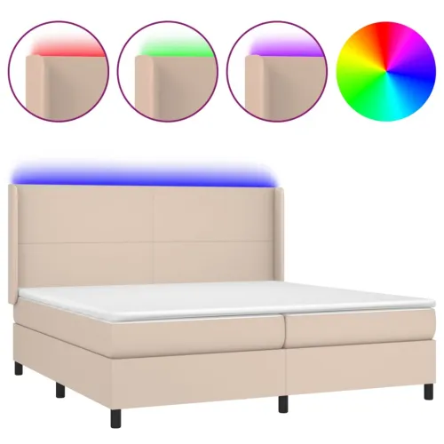 Krevet box spring madrac LED cappuccino 200x200cm umjetna koža - Boja cappuccina 200 x 200 cm Gladak dizajn Cijena