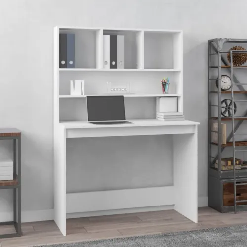 Radni stol s policama bijeli 102x45x148 cm konstruirano drvo - Bijela Bijela Cijena