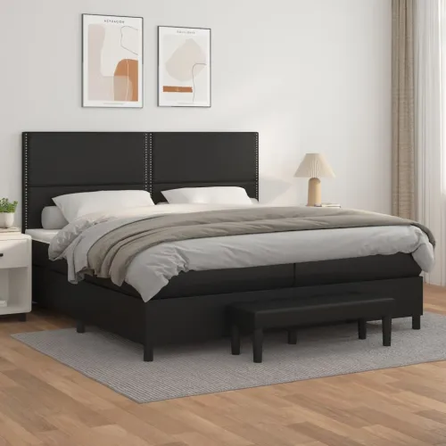 Boxspring - Krevet s oprugama i madracem crni 200x200 cm od umjetne kože - Crna 200 x 200 cm Obično s čavlima Cijena