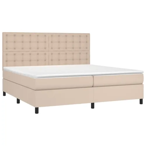 Krevet box spring madrac LED cappuccino 200x200cm umjetna koža - Boja cappuccina 200 x 200 cm gumbi Cijena