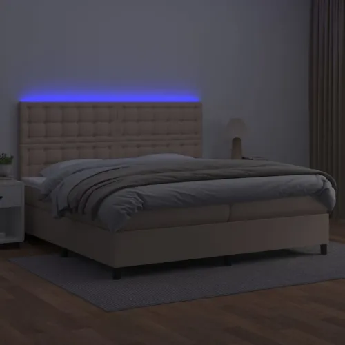 Krevet box spring madrac LED cappuccino 200x200cm umjetna koža - Boja cappuccina 200 x 200 cm gumbi Cijena