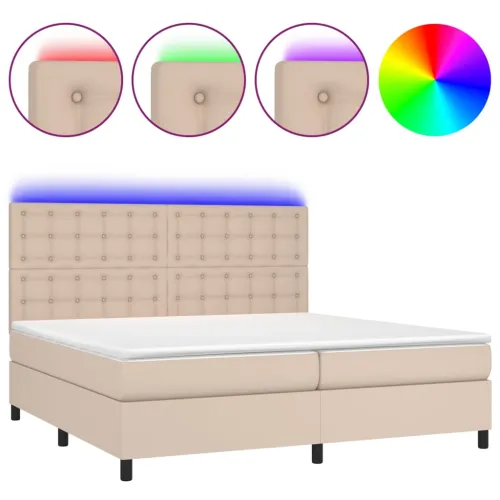 Krevet box spring madrac LED cappuccino 200x200cm umjetna koža - Boja cappuccina 200 x 200 cm gumbi Cijena