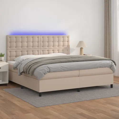 Krevet box spring madrac LED cappuccino 200x200cm umjetna koža - Boja cappuccina 200 x 200 cm gumbi Cijena