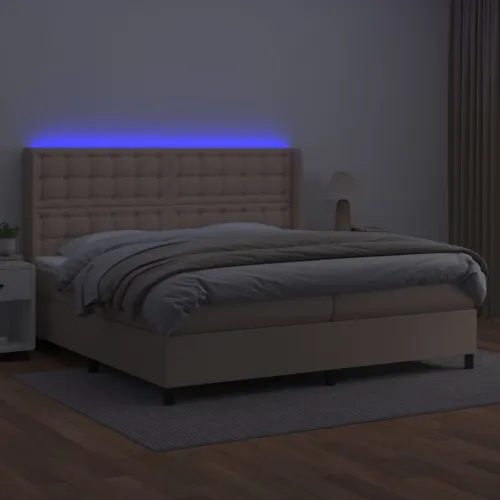 Krevet box spring madrac LED cappuccino 200x200cm umjetna koža - Boja cappuccina 200 x 200 cm gumbi Cijena