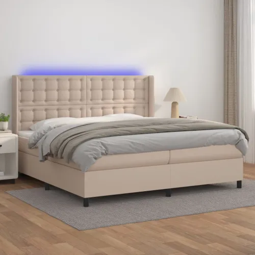 Krevet box spring madrac LED cappuccino 200x200cm umjetna koža - Boja cappuccina 200 x 200 cm gumbi Cijena