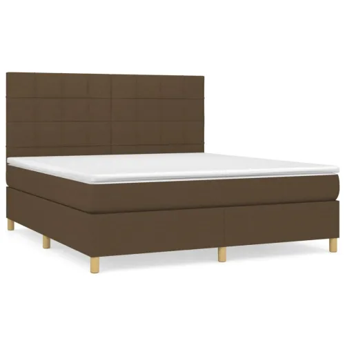 Boxspring - Krevet s oprugama i madracem tamnosmeđi 160x200 cm tkanina - Tamno smeđa 160 x 200 cm Blok s kvadratima Tamno smeđa Cijena