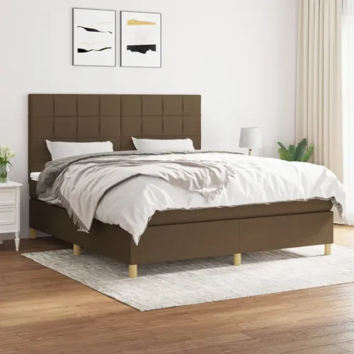 Boxspring - Krevet s oprugama i madracem tamnosmeđi 160x200 cm tkanina - Tamno smeđa 160 x 200 cm Blok s kvadratima Tamno smeđa Cijena