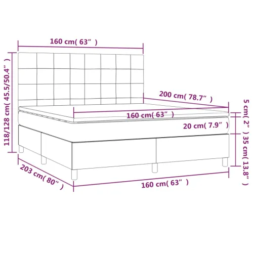 Boxspring - Krevet s oprugama i madracem tamnosmeđi 160x200 cm tkanina - Tamno smeđa 160 x 200 cm Blok s kvadratima Tamno smeđa Cijena