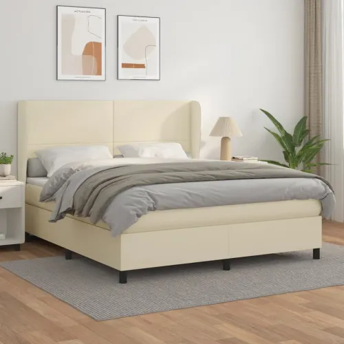 Boxspring - Krevet s oprugama i madracem krem 180x200 cm od umjetne kože - Krema 180 x 200 cm Gladak dizajn Cijena