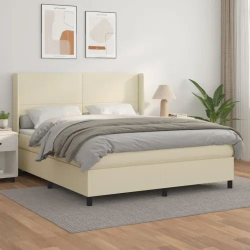 Boxspring - Krevet s oprugama i madracem krem 180x200 cm od umjetne kože - Krema 180 x 200 cm Gladak dizajn Cijena