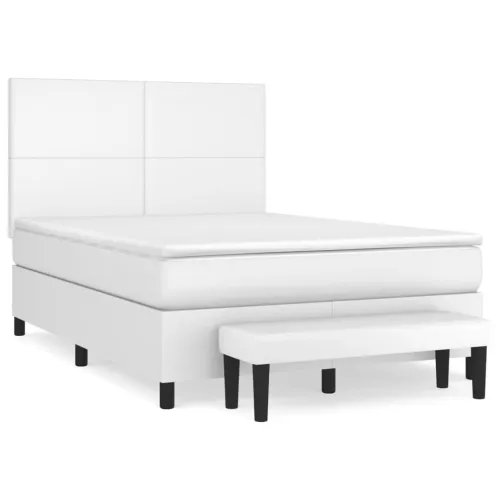 Boxspring - Krevet s oprugama i madracem bijeli 140x200 cm od umjetne kože - Bijela 140 x 200 cm Gladak dizajn Cijena
