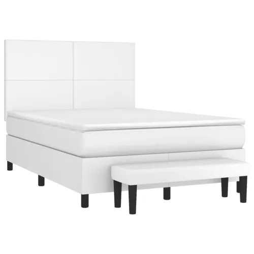 Boxspring - Krevet s oprugama i madracem bijeli 140x200 cm od umjetne kože - Bijela 140 x 200 cm Gladak dizajn Cijena