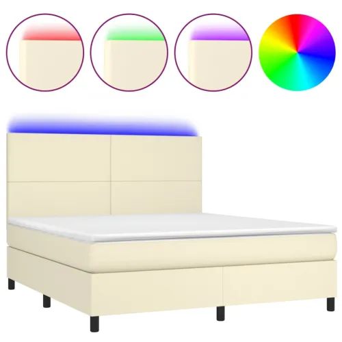Krevet box spring s madracem LED krem 180x200cm od umjetne kože - Krema 180 x 200 cm Gladak dizajn Cijena
