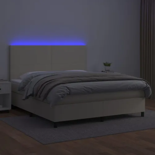 Krevet box spring s madracem LED krem 180x200cm od umjetne kože - Krema 180 x 200 cm Gladak dizajn Cijena