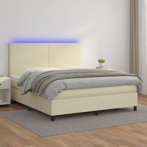 Krevet box spring s madracem LED krem 180x200cm od umjetne kože - Krema 180 x 200 cm Gladak dizajn Cijena