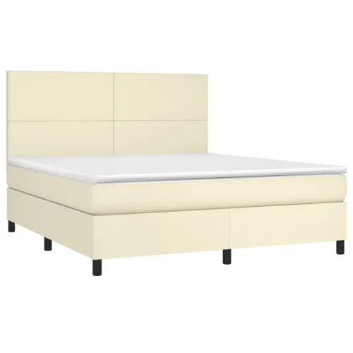 Krevet box spring s madracem LED krem 180x200cm od umjetne kože - Krema 180 x 200 cm Gladak dizajn Cijena