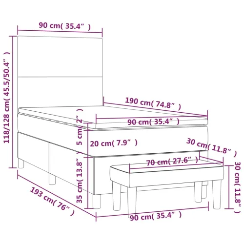 Boxspring - Krevet s oprugama i madracem bijeli 90 x 190 cm od umjetne kože - Bijela 90 x 190 cm Gladak dizajn Cijena
