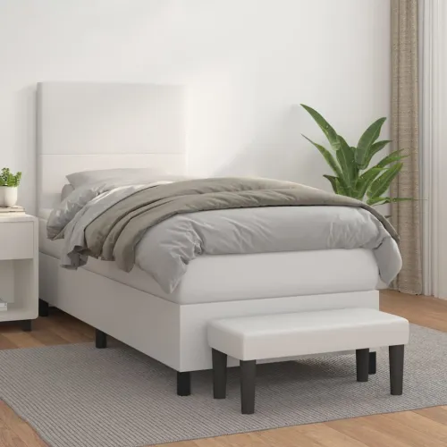 Boxspring - Krevet s oprugama i madracem bijeli 90 x 190 cm od umjetne kože - Bijela 90 x 190 cm Gladak dizajn Cijena
