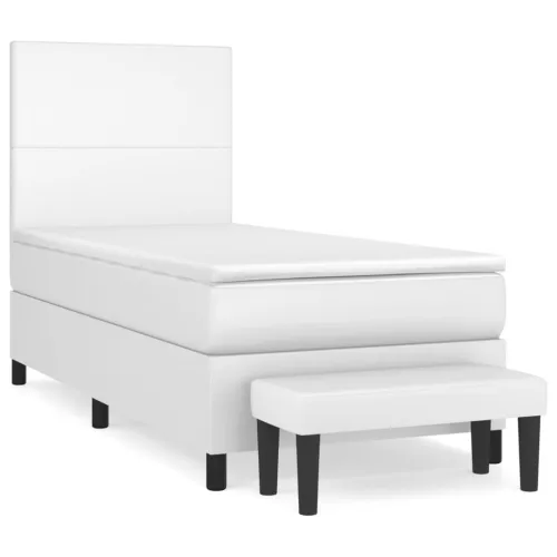Boxspring - Krevet s oprugama i madracem bijeli 90 x 200 cm od umjetne kože - Bijela 90 x 200 cm Gladak dizajn Cijena