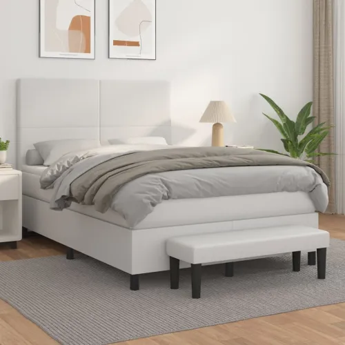 Boxspring - Krevet s oprugama i madracem bijeli 140x190 cm od umjetne kože - Bijela 140 x 190 cm Gladak dizajn Cijena